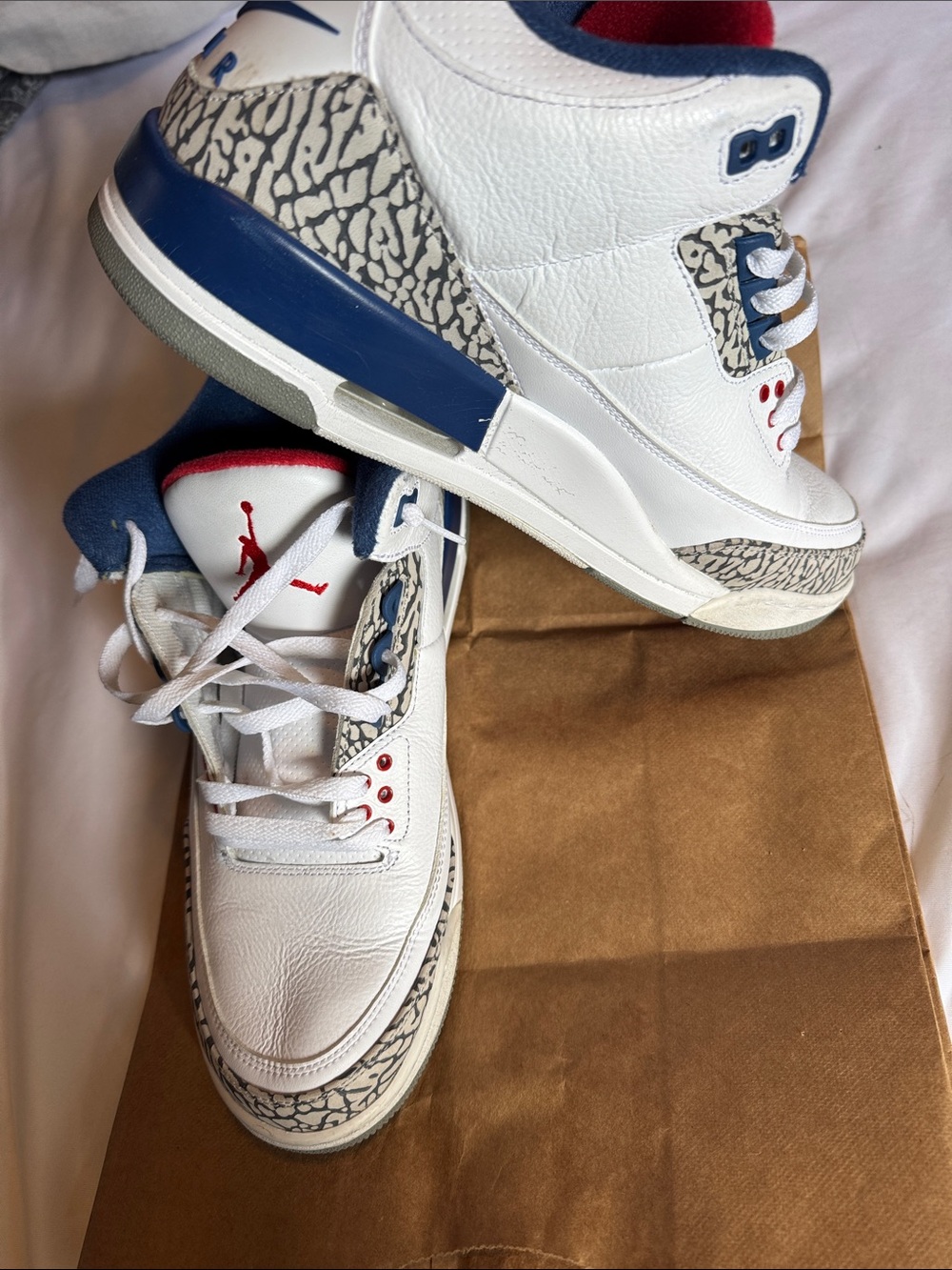 Jordan Kids White, Blue & Red Retro Basketball Sneakers